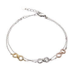 Infinity Friendship Bracelet - fine double chain with Cubic Zirconia crystals - Nayma