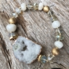 Bracelet with white agate beads and white druzy quartz stone – Jae W