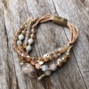 Antique matt gold magnetic clasp Bracelet with an agate stone and pink agate beads – Jody
