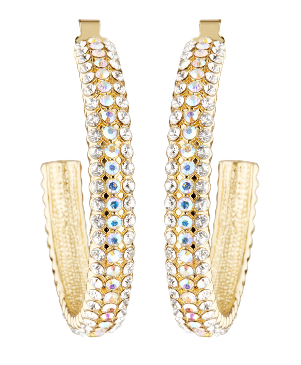 Clip On Earrings - Bera - gold hoops with gold and clear crystals