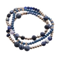 Three Bracelets with blue and champagne gold beads - Yori B01-06-02