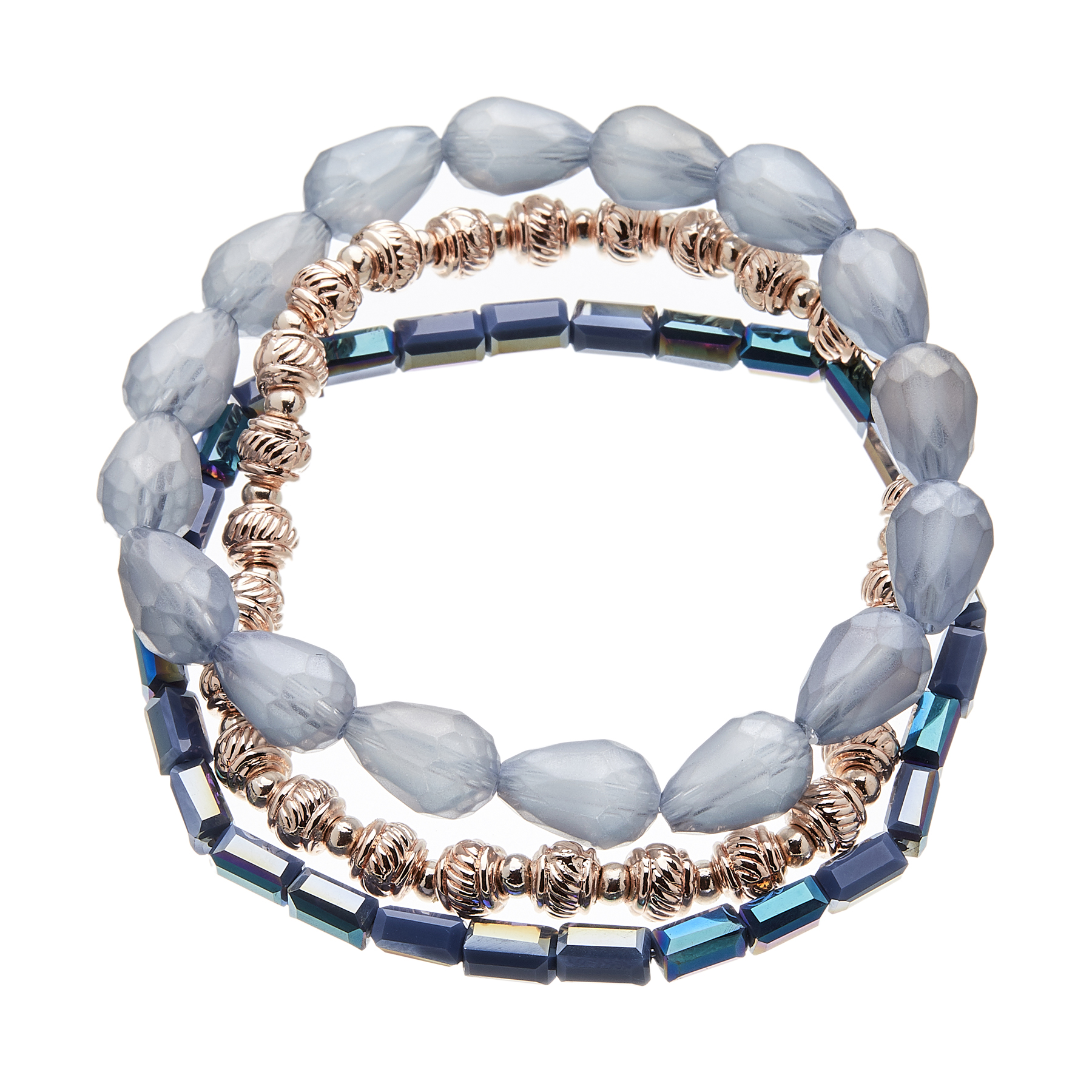 Three Bracelets with blue and champagne gold beads - Yori B03-08-09