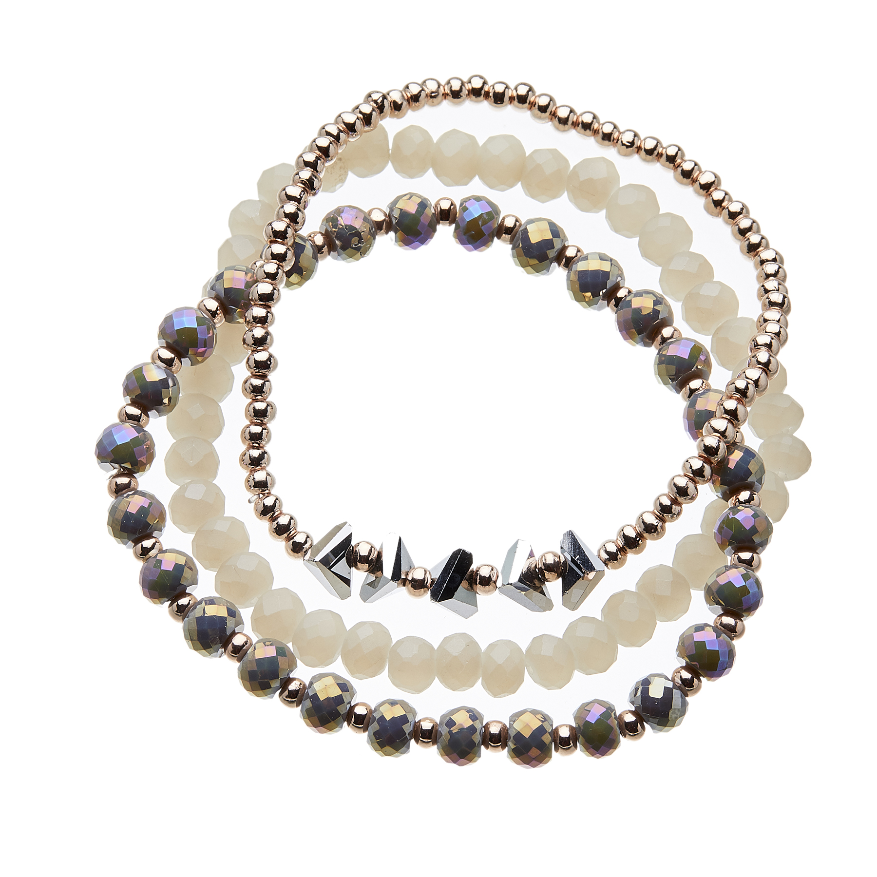 Three Bracelets with grey and champagne gold beads - Yori G14-13-10
