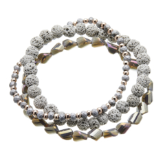 Three Bracelets with grey and champagne gold beads - Yori G16-11-12