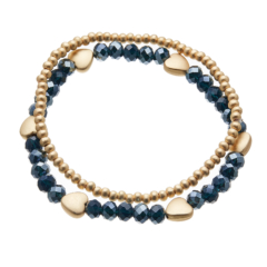 Set of two Bracelets - matt gold hearts and navy blue beads - Yori B24-21