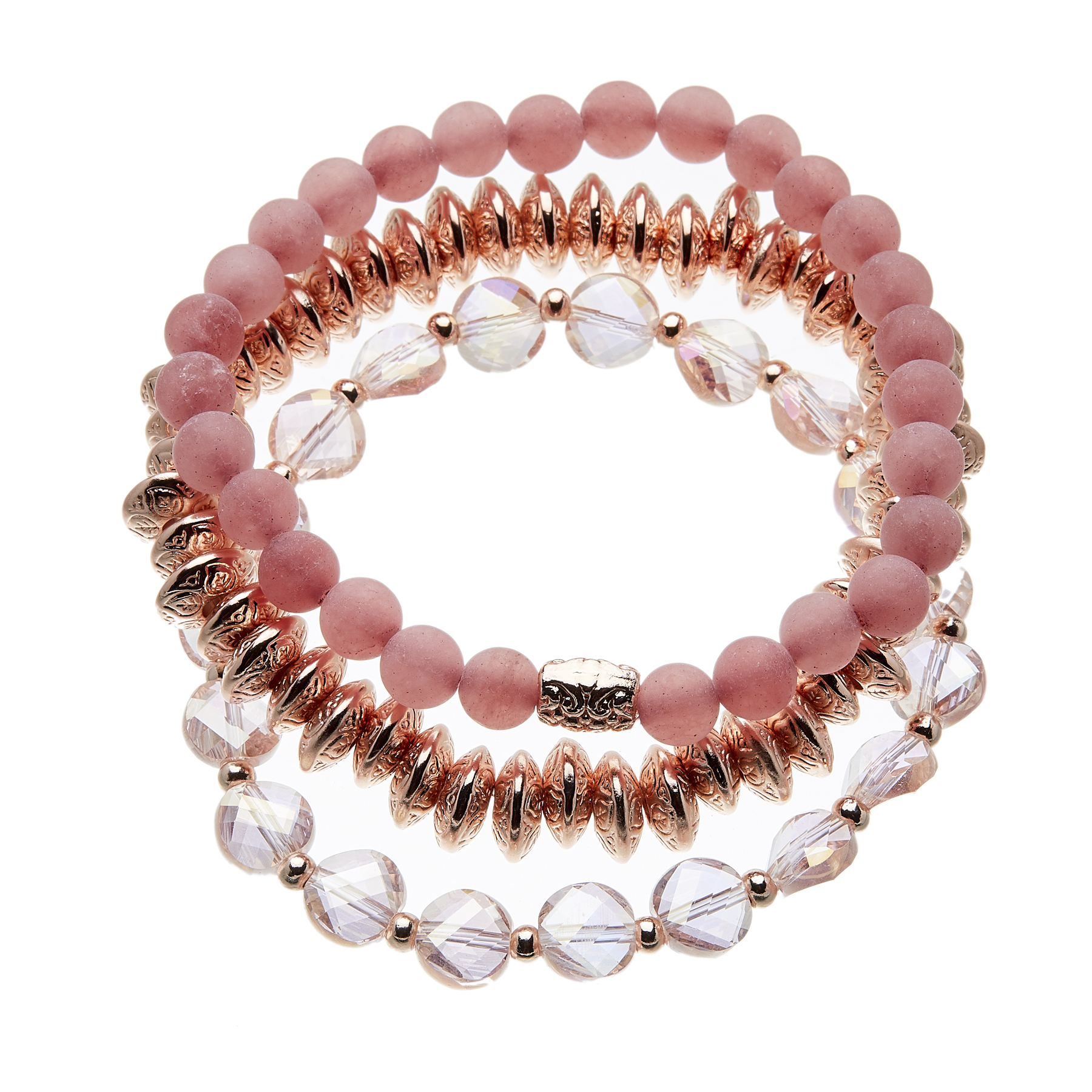 Set of three Bracelets with pink and champagne gold beads - Yori P31-38-29