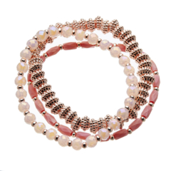 Set of three Bracelets with pink and champagne gold beads - Yori P34-35-30