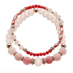 Set of two Bracelets with pink and champagne gold beads - Yori P37-36