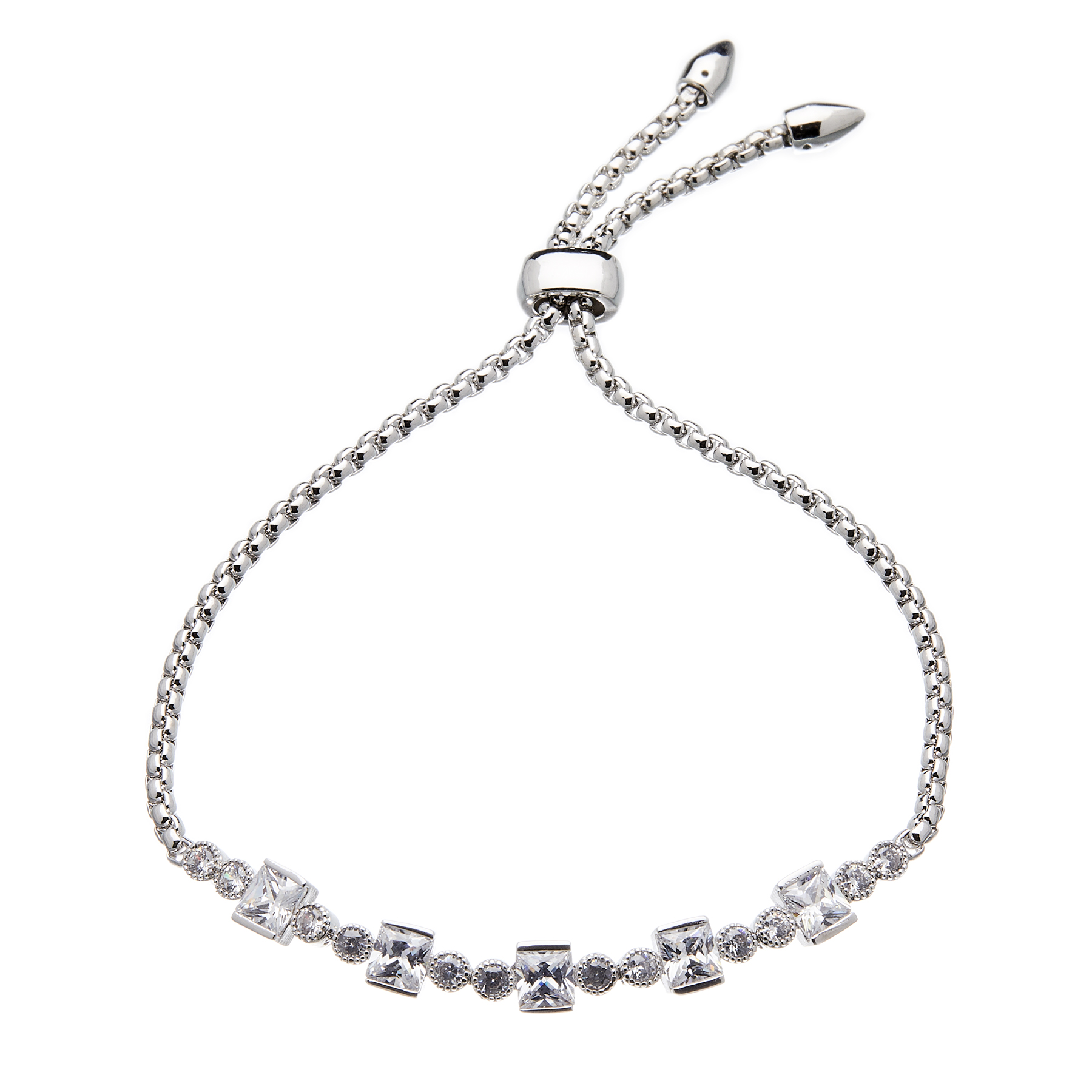 Silver adjustable Bracelet with square and round crystals - Nin