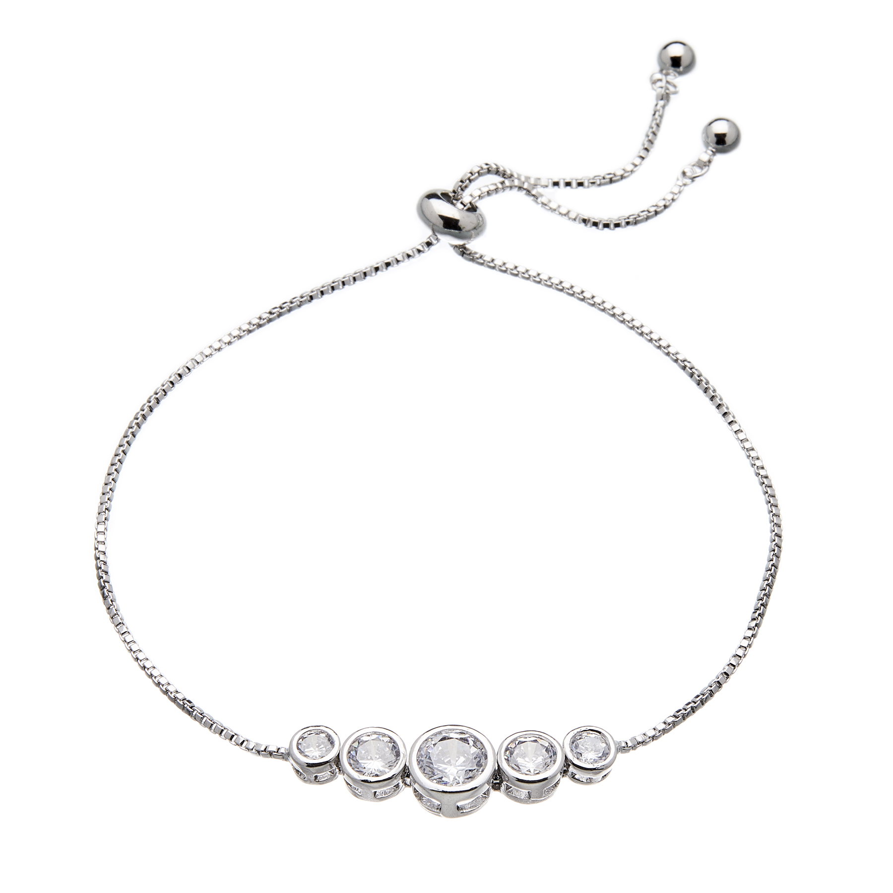 Silver adjustable Bracelet with five round CZ crystals - Netty