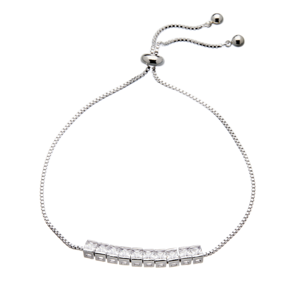 Silver Bracelet with an adjustable sliding clasp and sparkling clear crystals - Neris