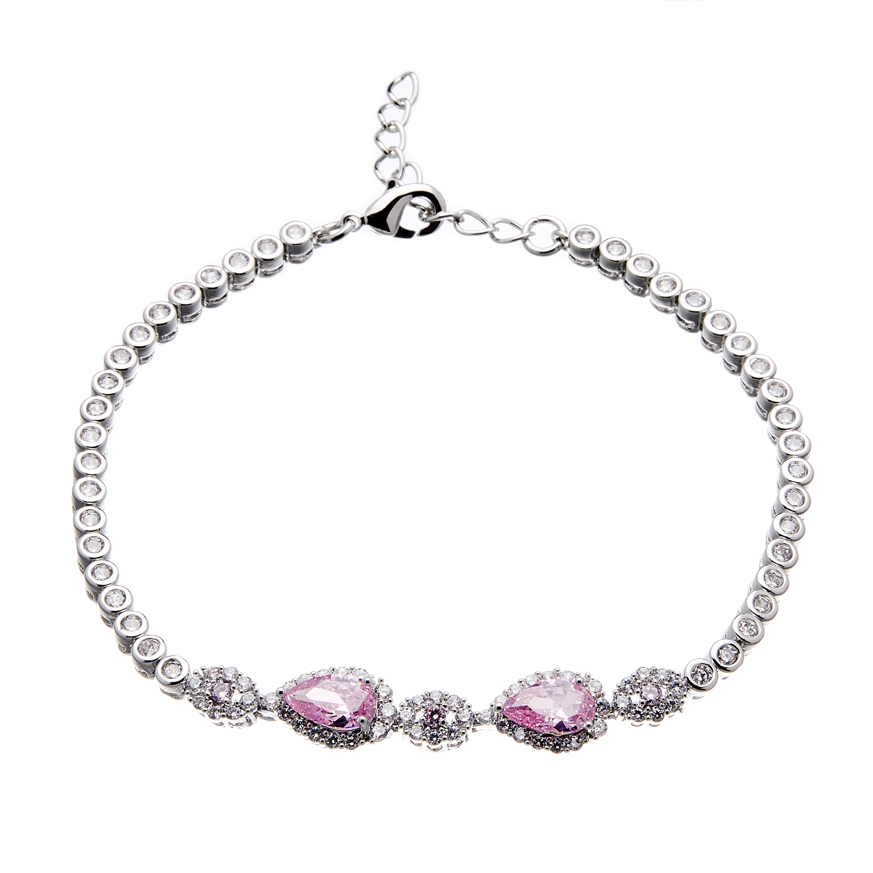 Silver Bracelet with pink and clear Cubic Zirconia stones - Nel
