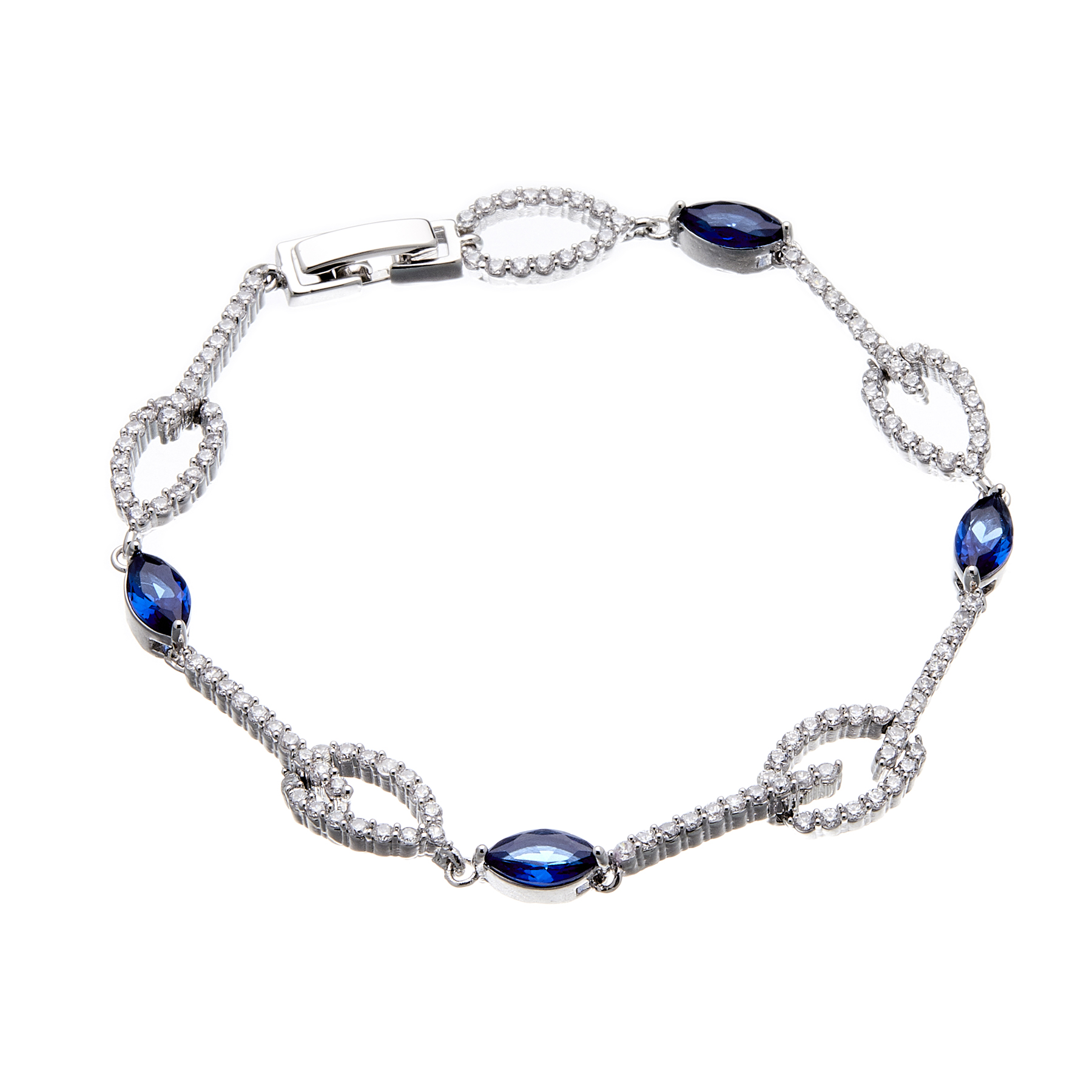 Silver Bracelet with navy blue Cubic Zirconia Stones and clear crystals - Netis