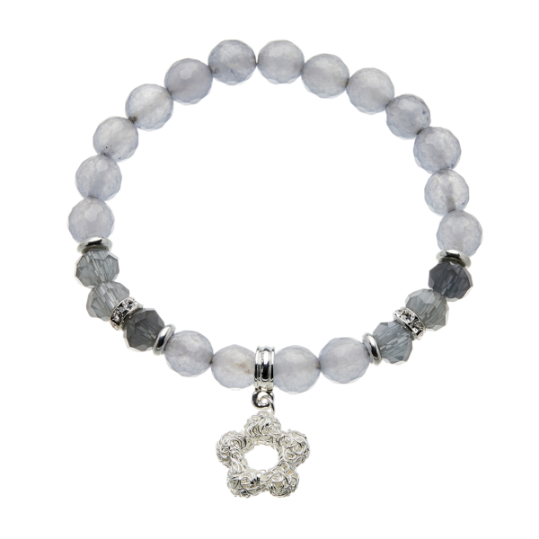 Grey jade beaded Bracelet with silver charms and crystals - Rae G01