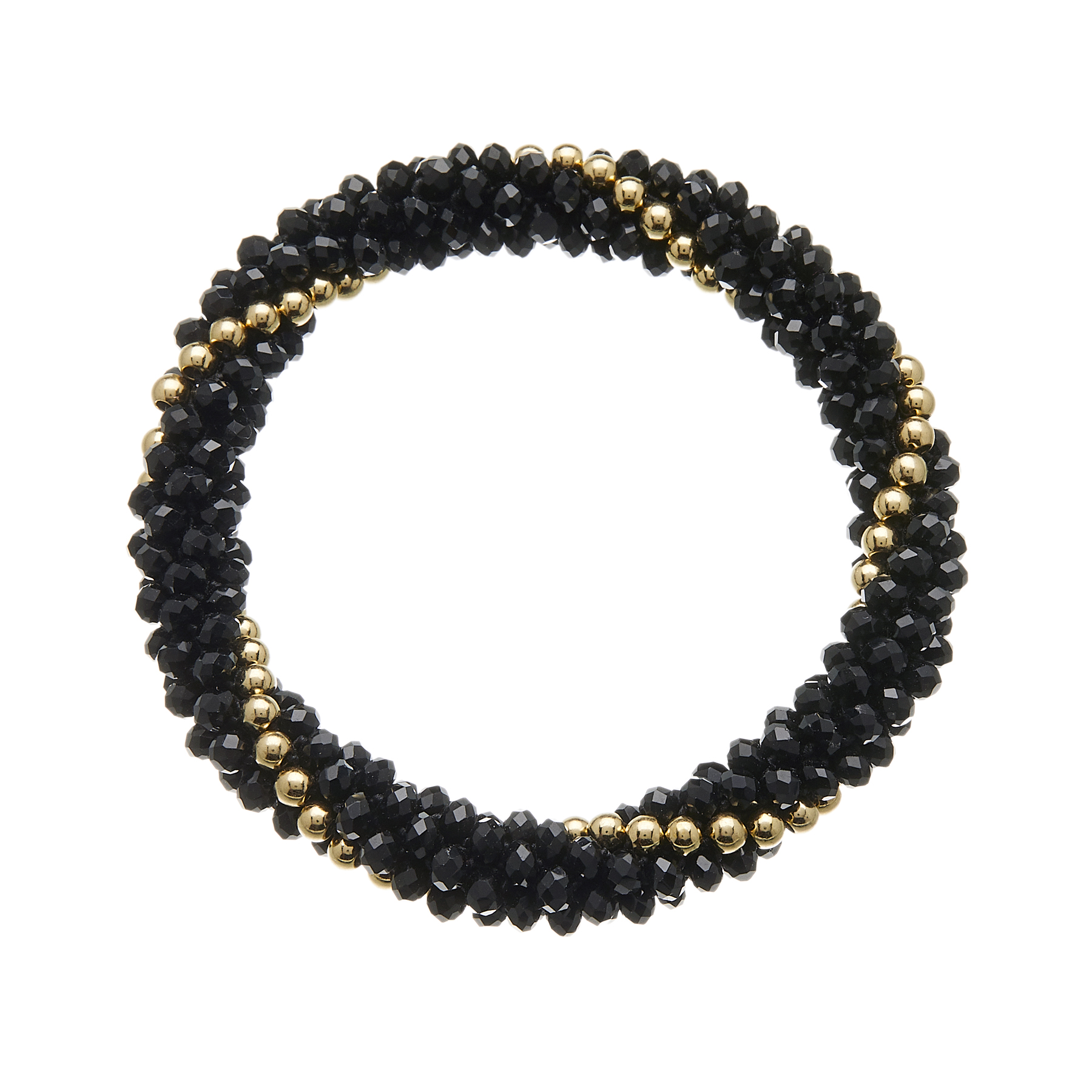 Black glass rondelle Bracelet with gold beads - Rae B11