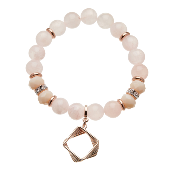 Pink jade beaded Bracelet with a rose gold charm and crystals - Rae P14