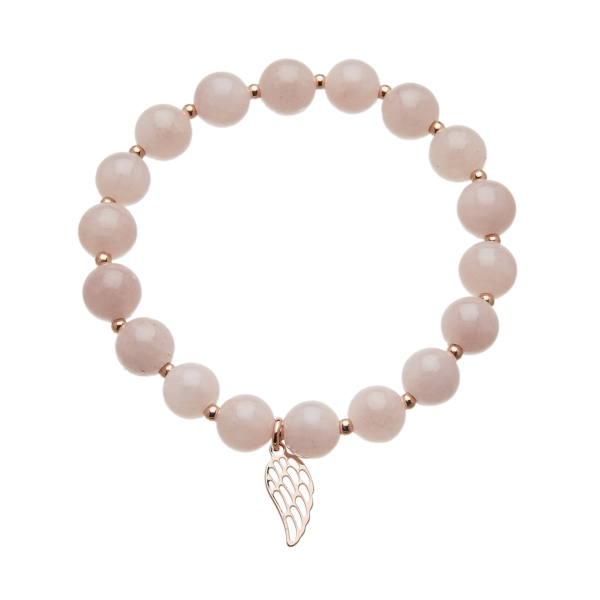 Pink jade beaded Bracelet with a rose gold angel wing charm - Rae P17