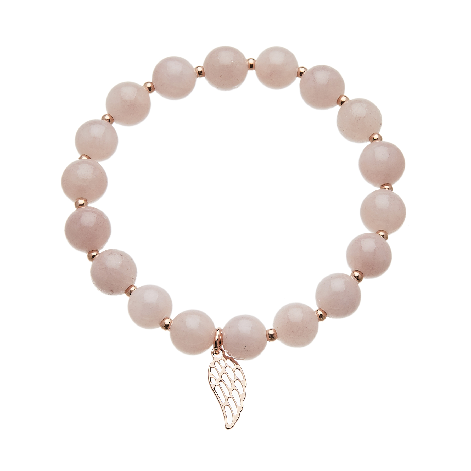 Pink jade beaded Bracelet with a rose gold angel wing charm - Rae P17