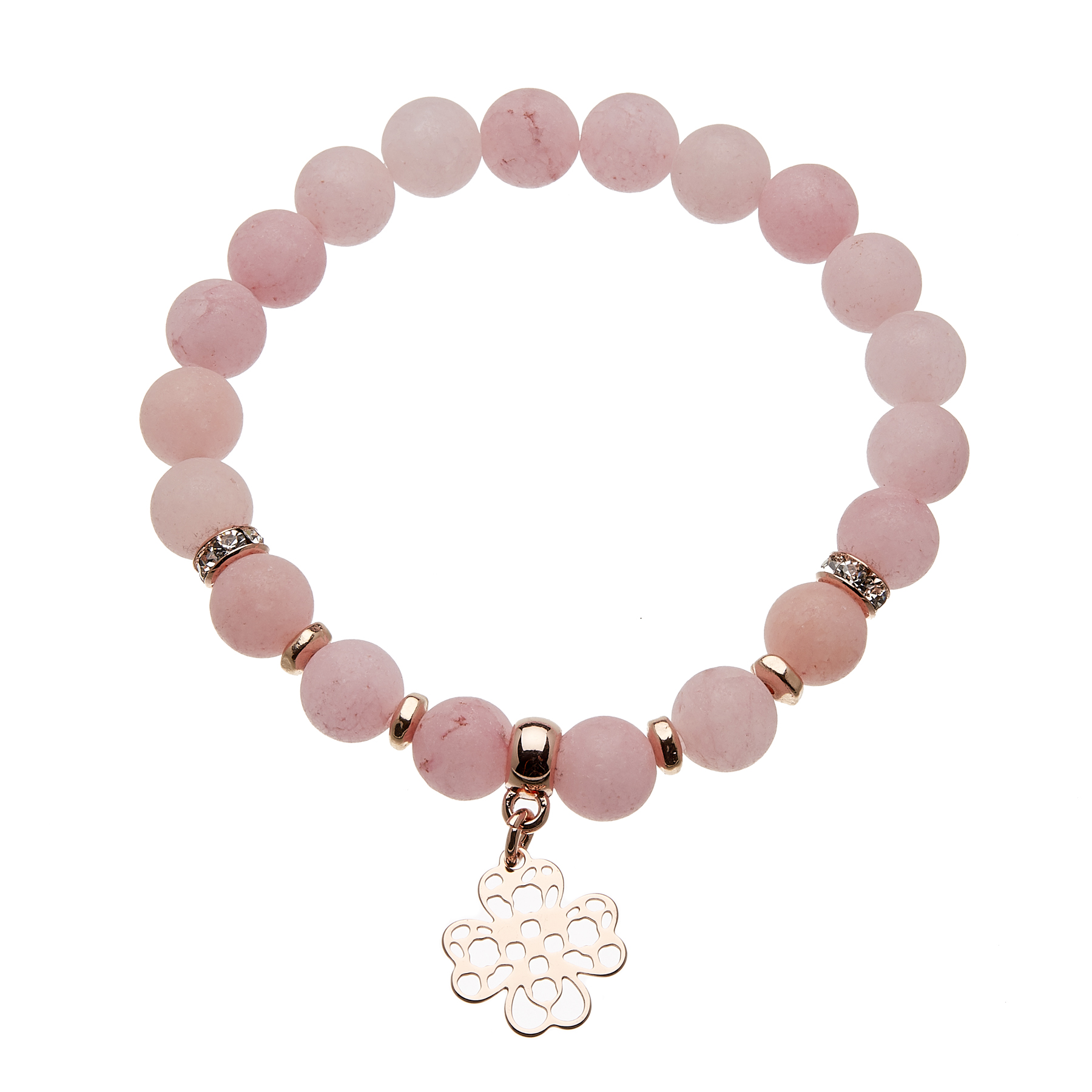 Matt pink jade beaded Bracelet with a rose gold charm and crystals - Rae P19