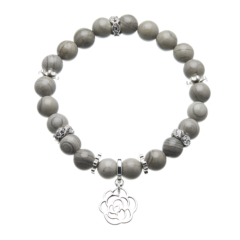 Grey jade beaded Bracelet with silver charms and crystals - Rae G02