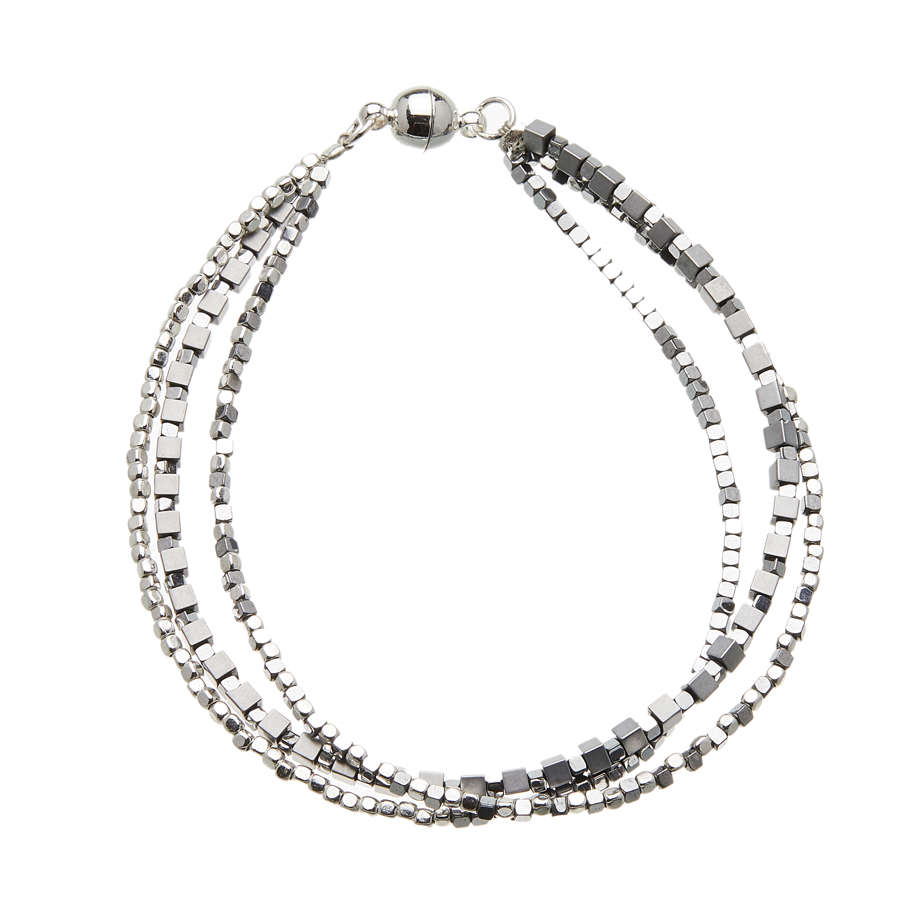 Silver Bracelet with three strands of silver and grey beads - Rafa S