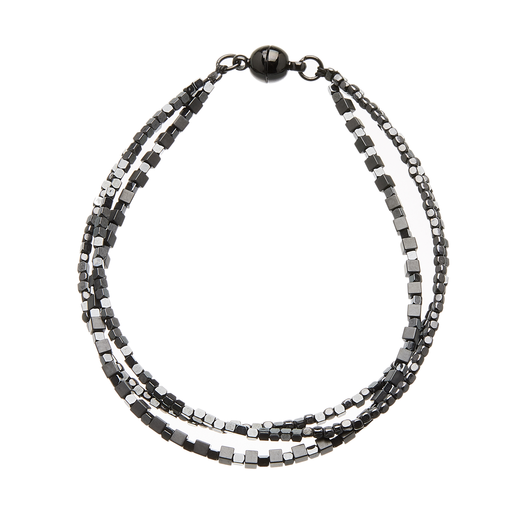 Black Bracelet with three strands of black and gunmetal grey beads - Rafa B