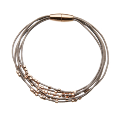 Bracelet with six grey leather strands and rose gold beads - Reeva RG