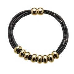 Bracelet with black leather strands and sliding gold beads - Rhoda B