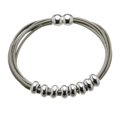 Bracelet with grey leather strands and sliding silver beads - Rhoda S