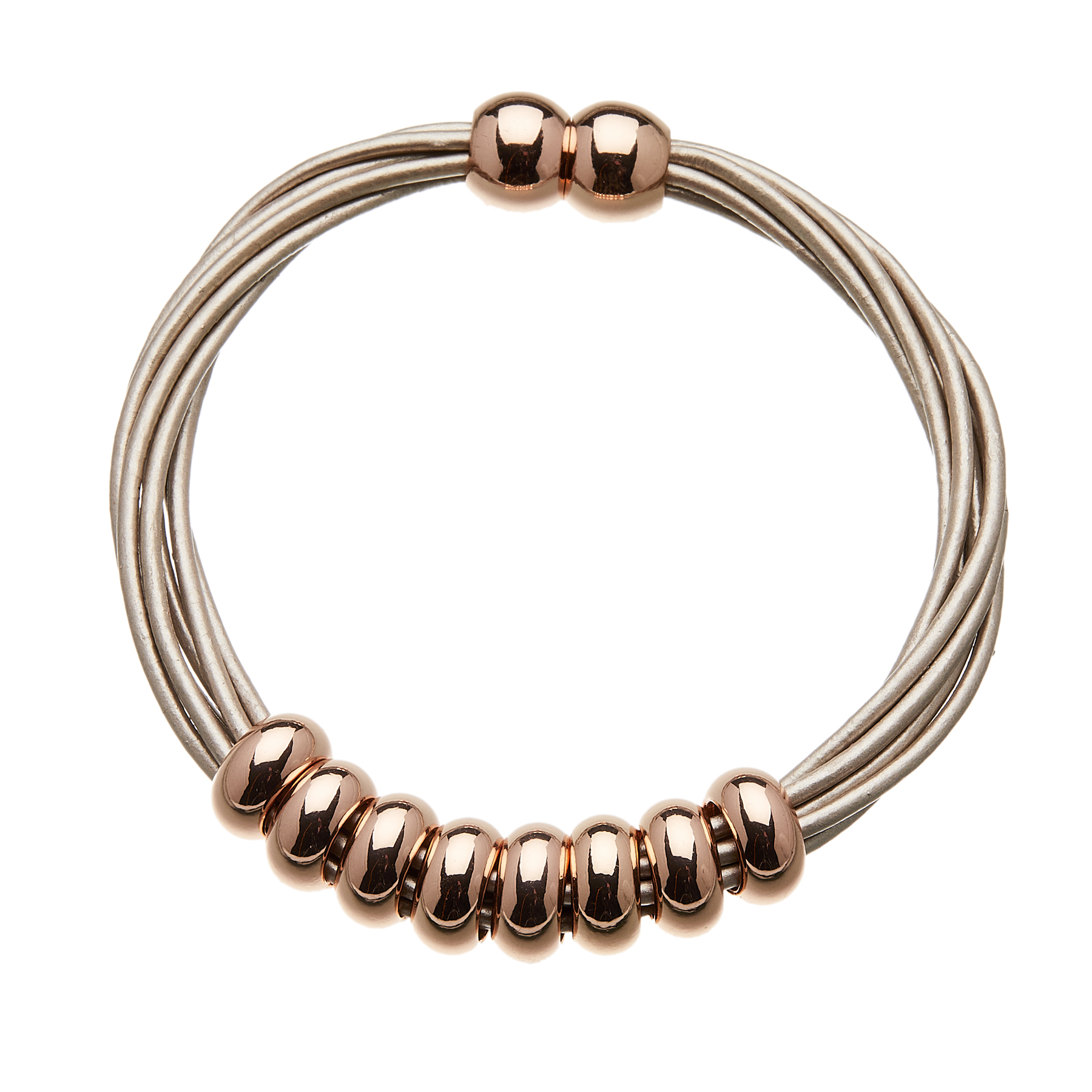 Bracelet with pink leather strands and sliding rose gold beads - Rhoda P