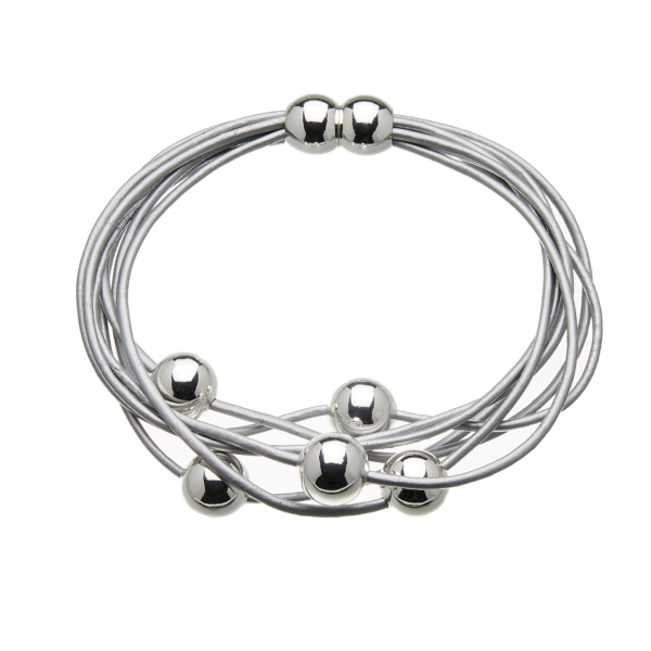 Bracelet with silver leather strands and sliding silver beads - Rita S