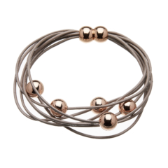 Bracelet with coffee leather strands and sliding rose gold beads - Rita P