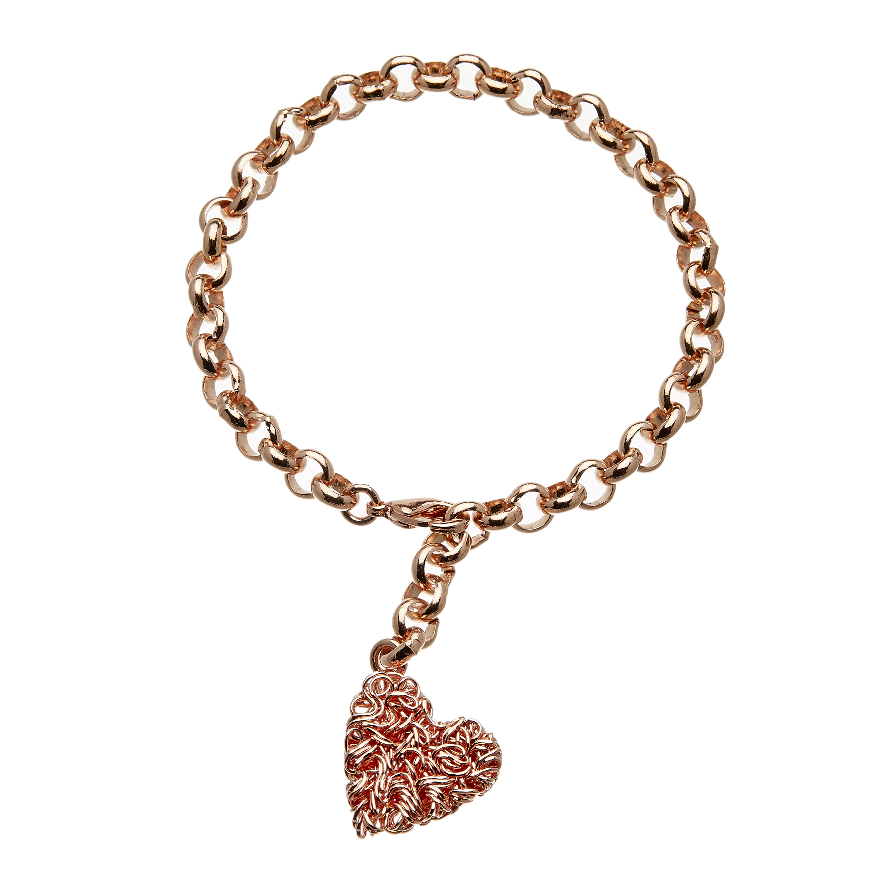 Rose gold heart tag charm Bracelet - Rowan RG