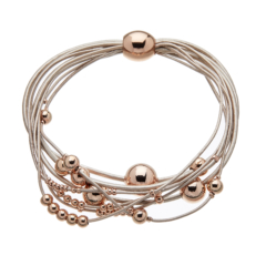 Bracelet with pink leather strands and sliding rose gold beads - Ruth P