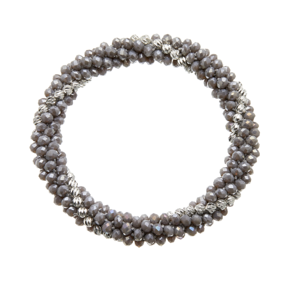 Grey glass rondelle Bracelet with silver beads - Rae G06