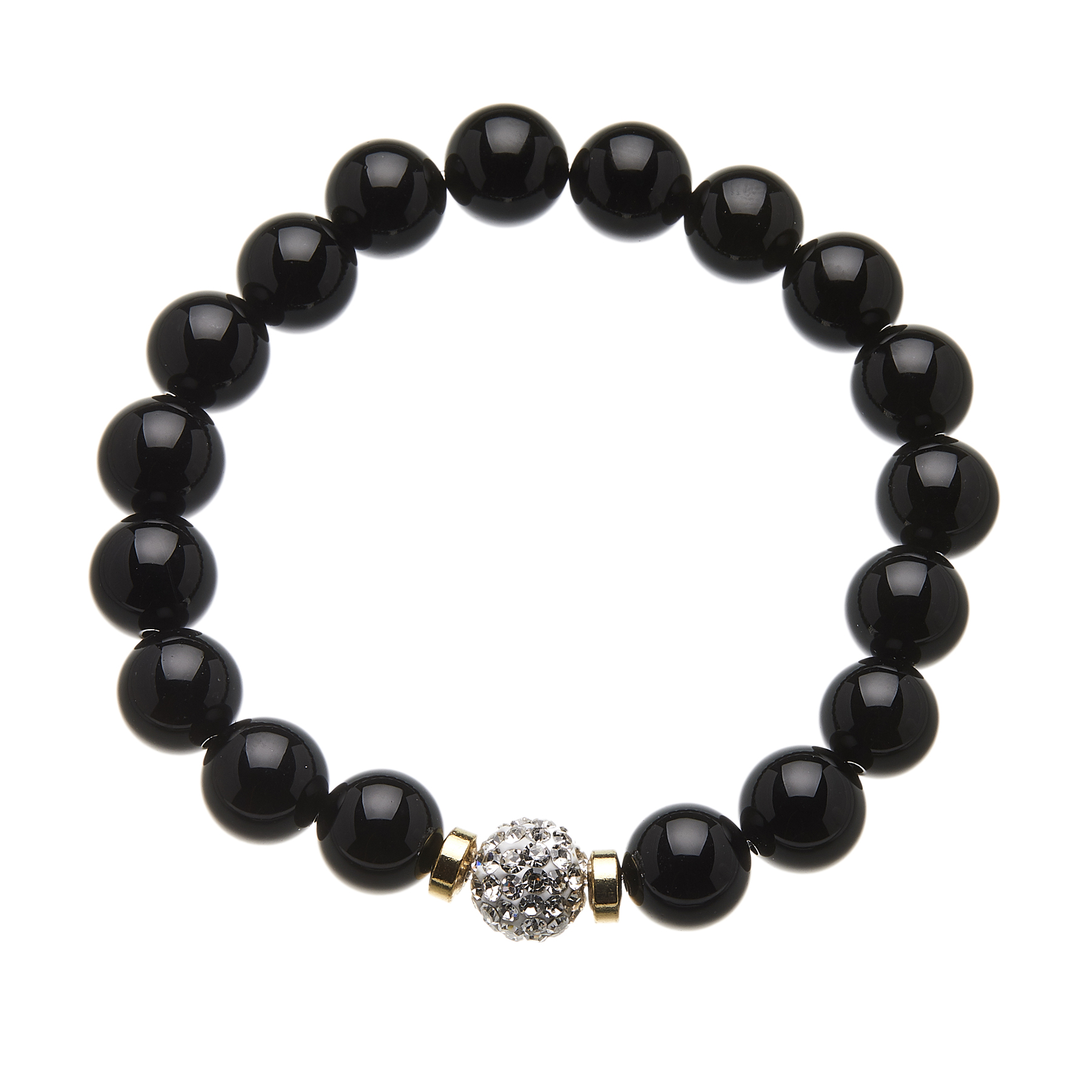 Black onyx beaded Bracelet with a crystal ball - Rae B08