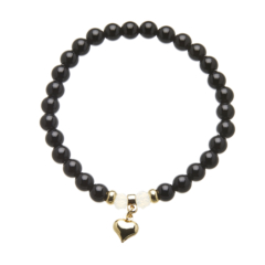 Black onyx beaded Bracelet with a gold heart charm - Rae B09