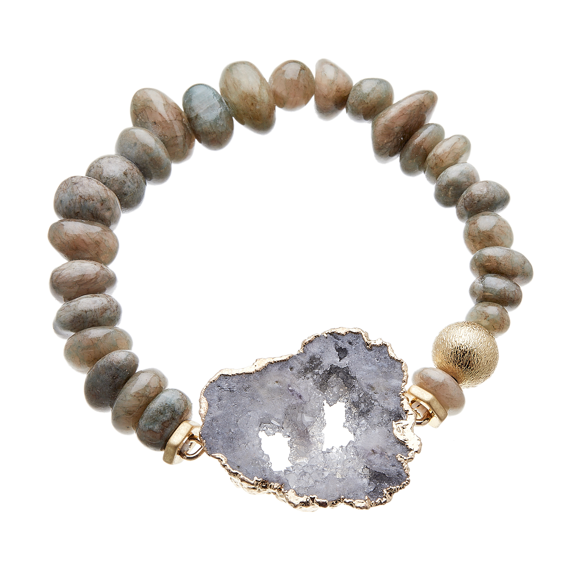 Bracelet with grey agate beads and grey druzy quartz stone - Jacey