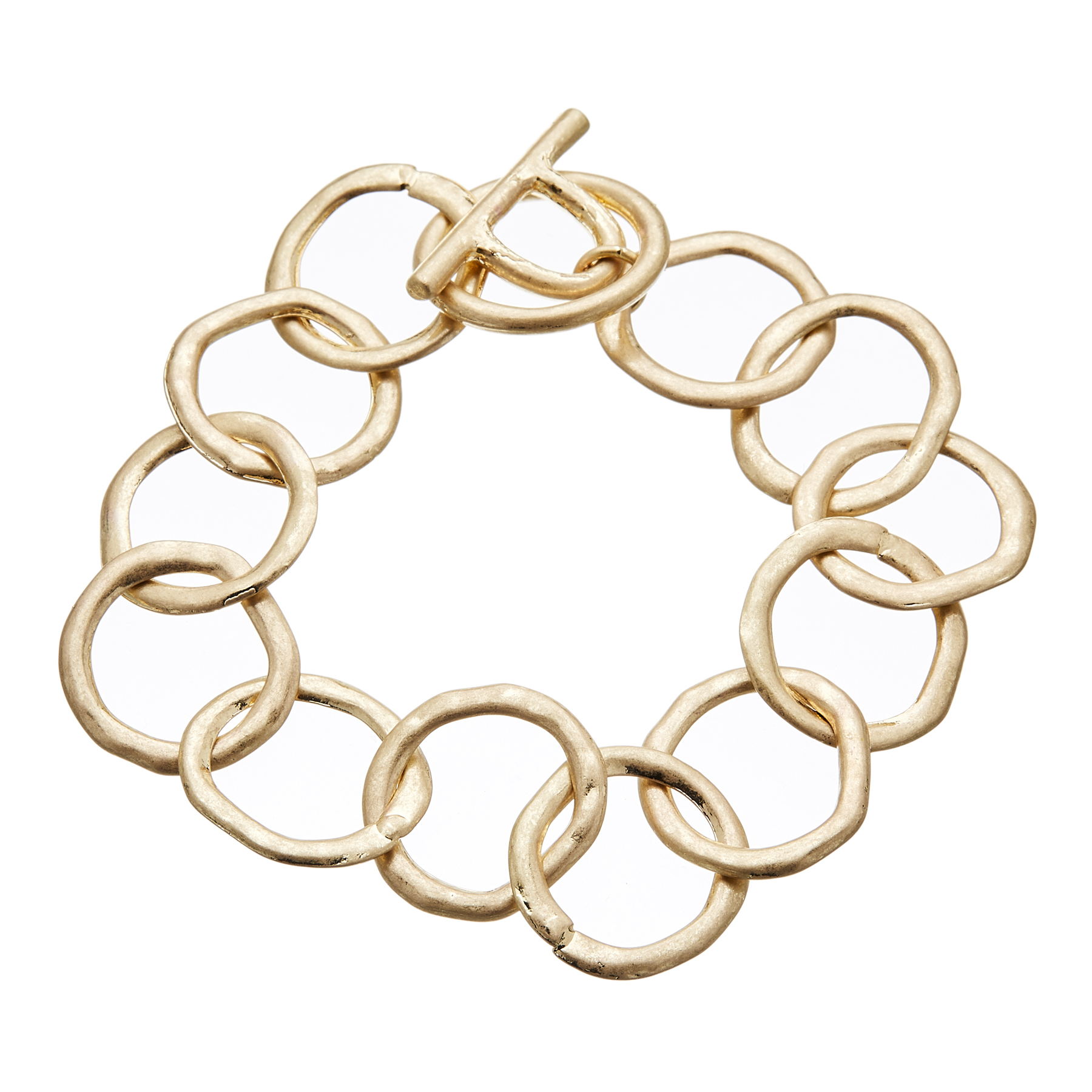 Matt gold T bar Bracelet with linked connecting circles - Jalen G