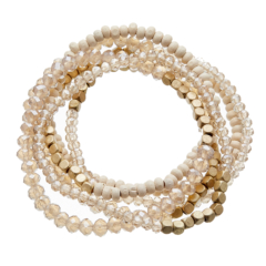 Set of six Bracelets with matt gold, wood and glass beads - Jaxi