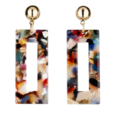 Clip On Earrings – Eada M – gold drop earring with multi coloured acrylic