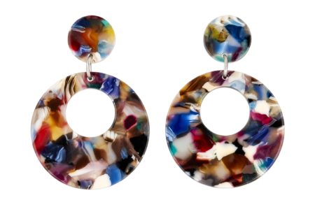 Clip On Earrings - Elica M - silver drop earring with multi coloured acrylic