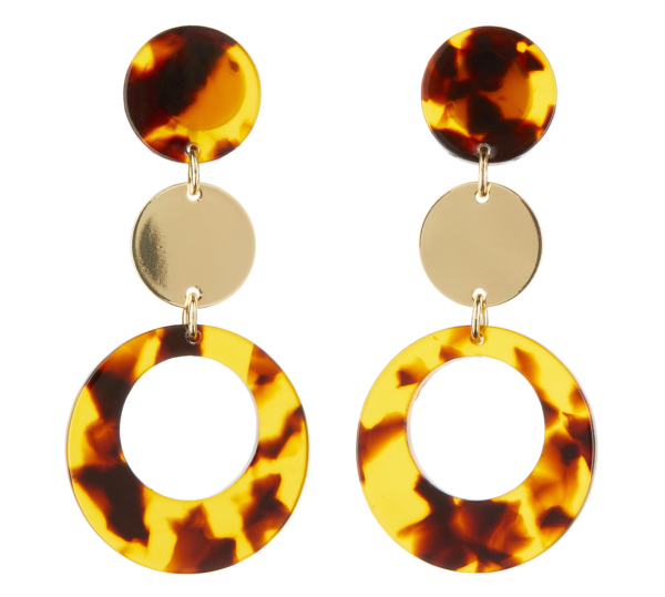Clip On Earrings - Edris B - gold drop earring with brown tortoise shell acrylic