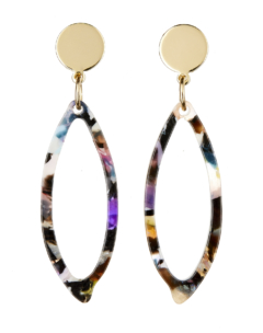 Clip On Earrings - Ebbi M - gold drop earring with multi coloured acrylic