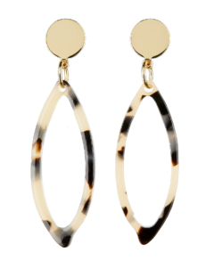 Clip On Earrings - Ebbi B - gold drop earring with brown tortoise shell acrylic