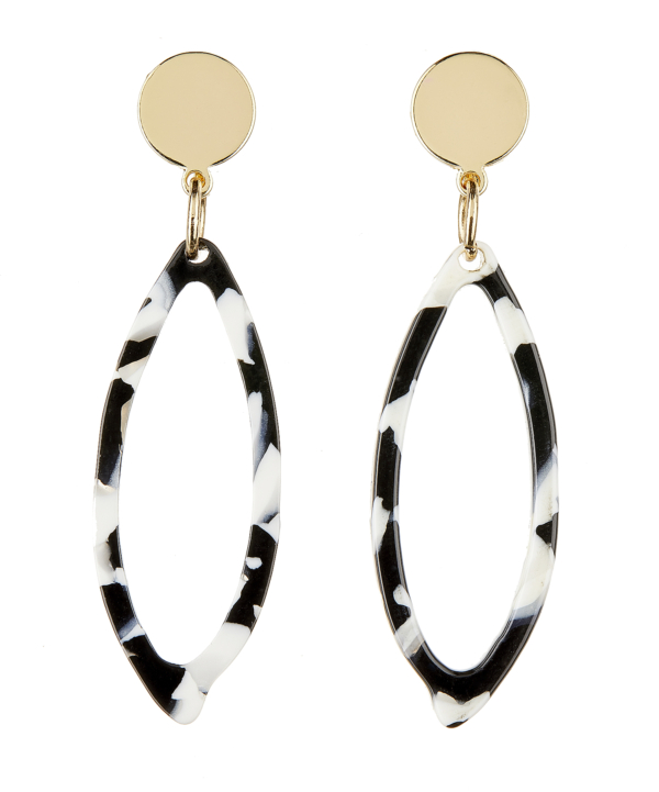 Clip On Earrings - Ebbi W - gold drop earring with black and white acrylic