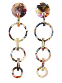 Clip On Earrings - Elon M - silver dangle earring with multi coloured acrylic