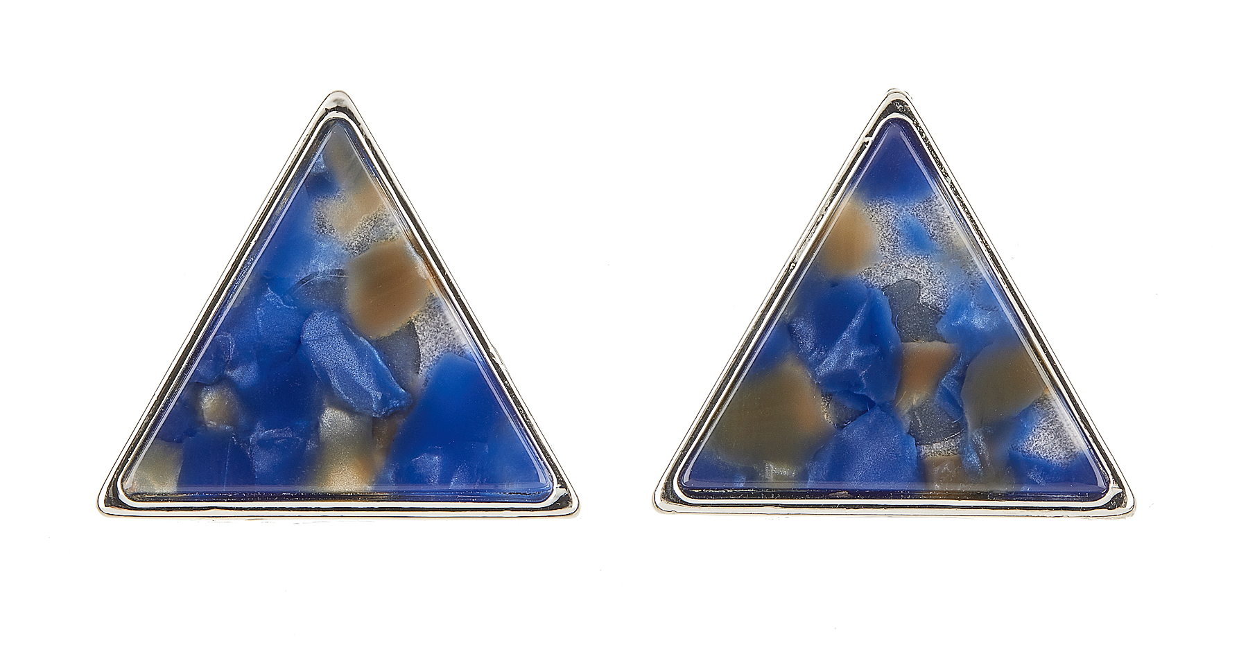 Clip On Earrings - Enid BL - silver triangle stud earring inset with blue acrylic