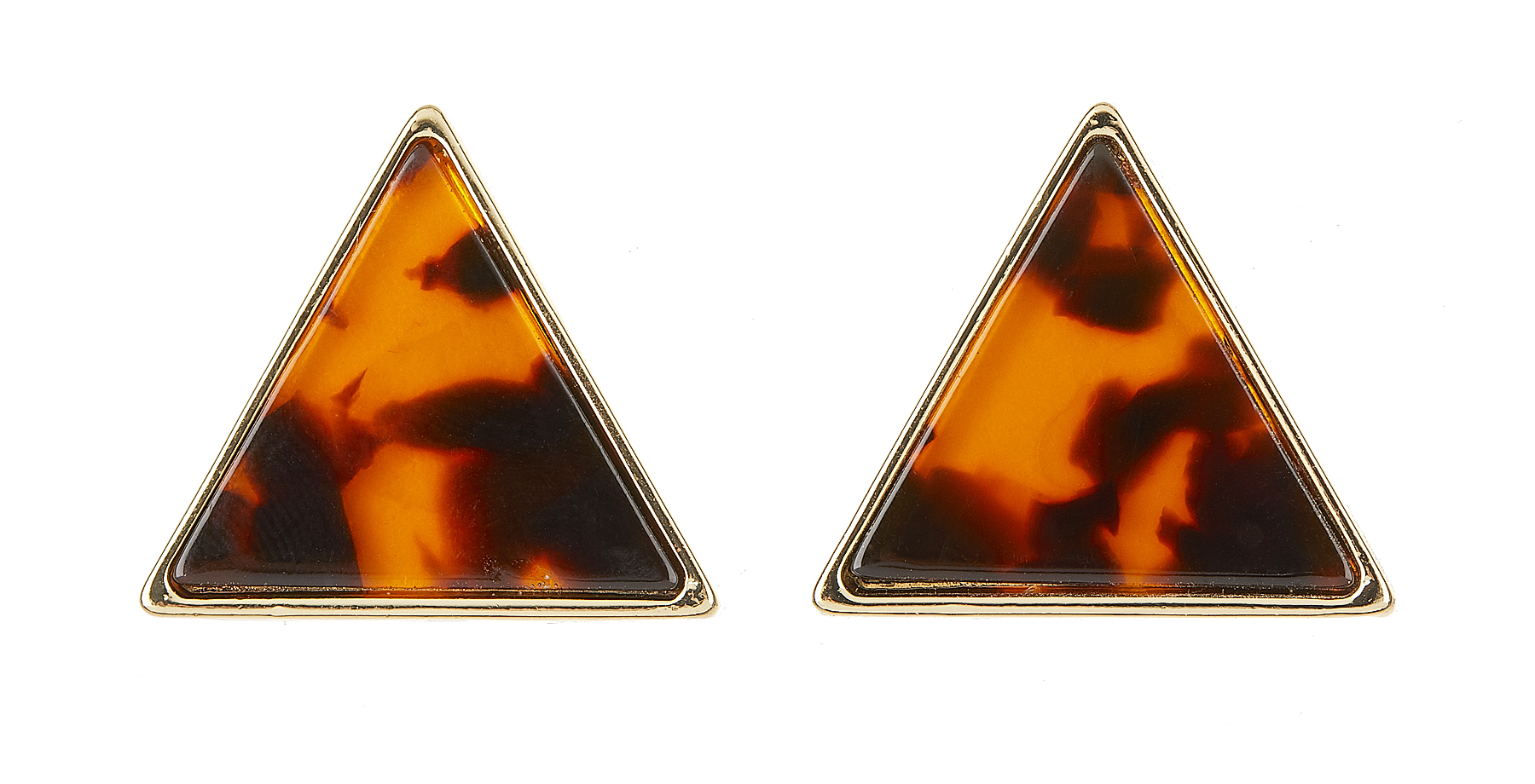 Clip On Earrings - Enid - gold triangle stud earring inset with brown tortoise shell acrylic