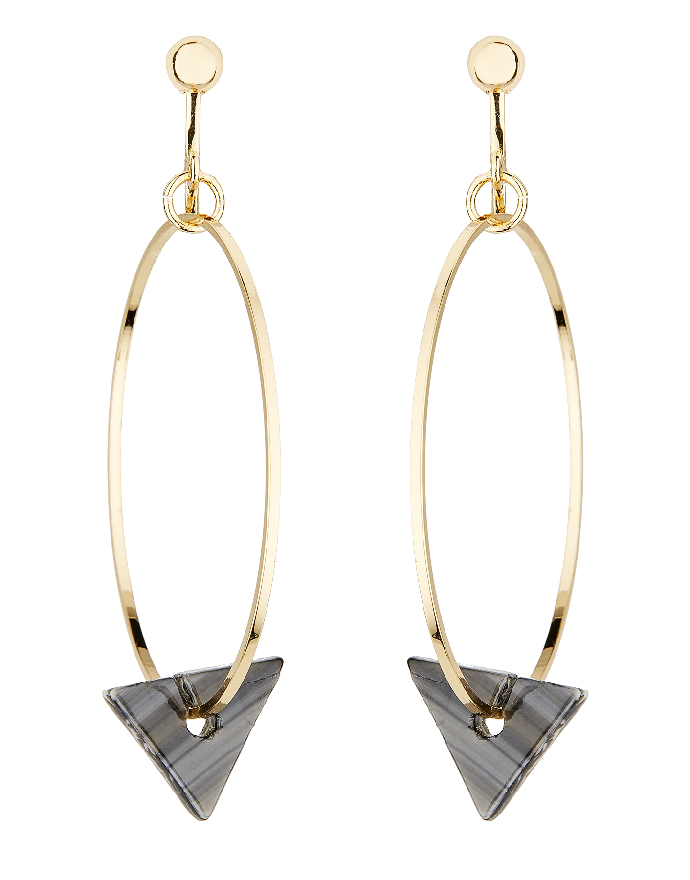 Clip On Hoop Earrings - Elda B - gold hoops with a black acrylic triangle